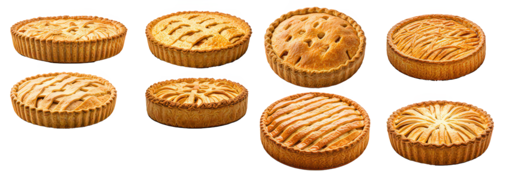 set bundle pie pies delicious collection baking apple cherry pie isolated on transparent background. apple meat pumpkin cherry mixed peach banana minced lemon vanilla caramel pie
