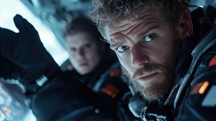 Intense focus in a futuristic space setting a glimpse into human determination and technology's role in exploration