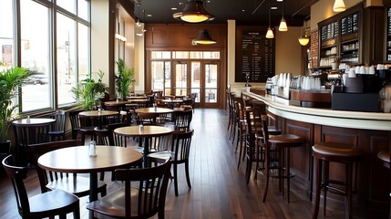 Obraz premium Classic and Elegant Traditional Coffee Shop Interior with Wooden Accents : Generative AI