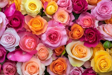 Vibrant Rainbow Roses in Full Bloom Creating a Gorgeous Palette of Colors and Textures : Generative AI