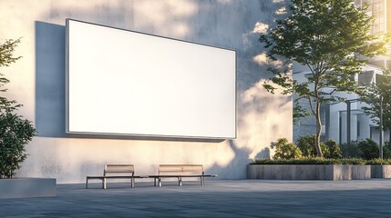 Obraz premium Spacious City Square with Prominent Blank Billboard Offering Ample Advertising Space : Generative AI