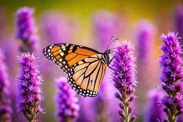 Naklejka premium monarch butterfly on purple liatris flower