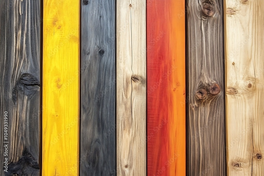 Poster colorful and natural wooden planks with rich texture and grain patterns : generative ai