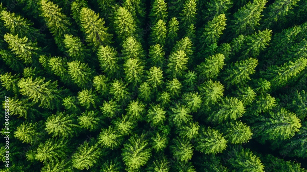 Poster Vibrant Green Pine Forest Aerial View with Symmetric Tree Arrangement : Generative AI