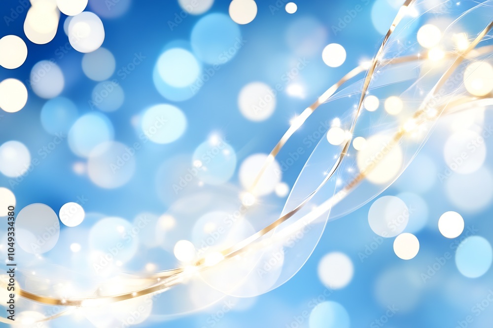 Poster Abstract Blue and White Bokeh Background with Sparkling Light Swirls : Generative AI