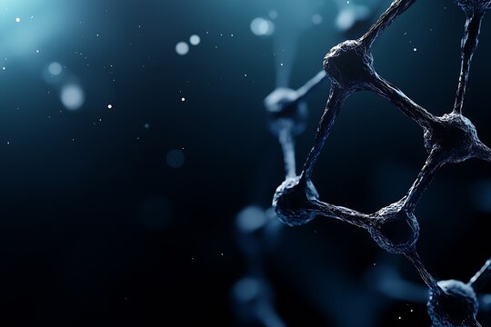 CloseUp of Abstract Molecular Structure Dark Blue Background for Scientific Visualization : Generative AI