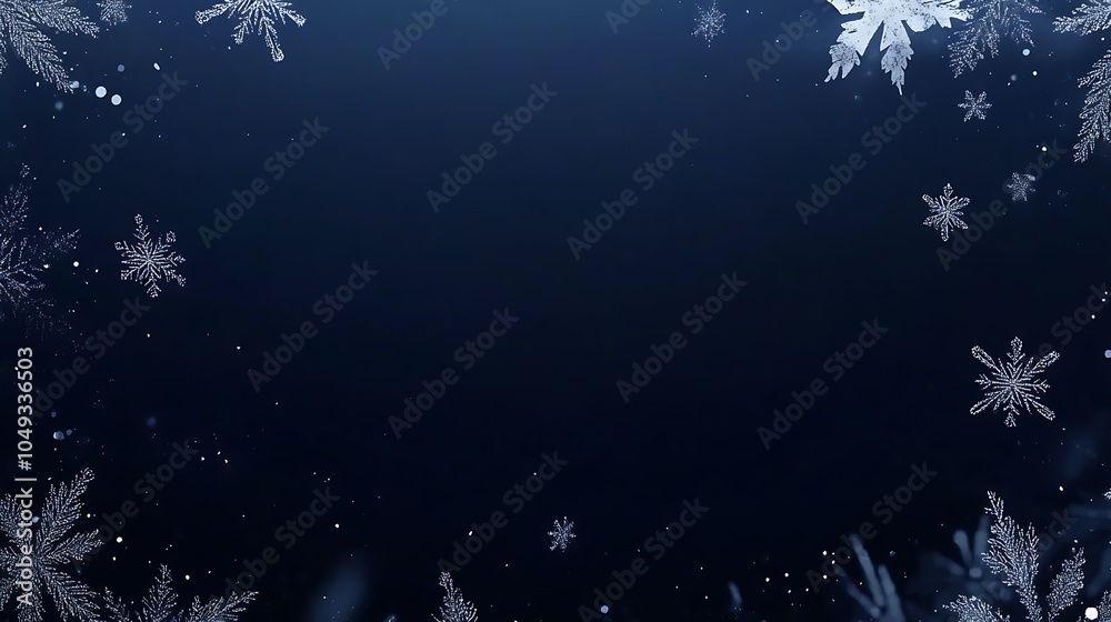 Poster minimalist snowflakes on dark blue background for elegant winter theme : generative ai