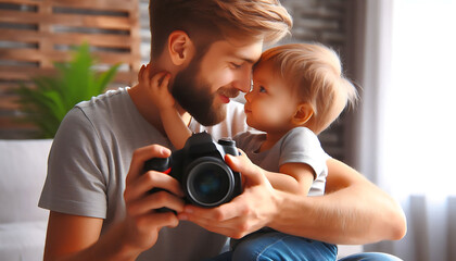 A joyful moment of a parent with their baby, capturing smiles and love in a fun family photograph