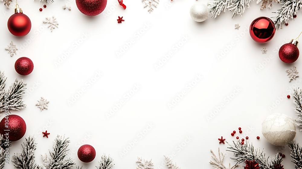 Poster Minimalist Holiday Background with Red and White Ornaments : Generative AI