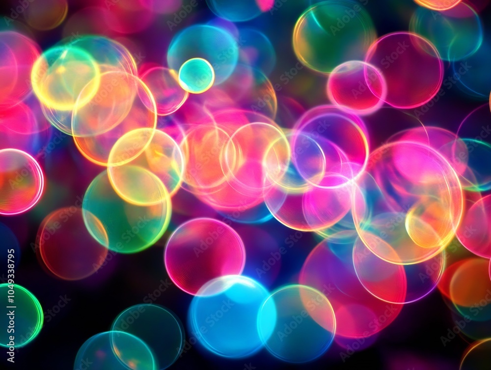 Poster Vibrant Colorful Bokeh Light Background with Multicolored Circles Creating a Dynamic Abstract Atmosphere : Generative AI