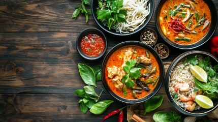 Aromatic Curry Dishes on Rustic Dining Table