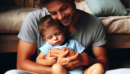 A happy family with a mother, father, and their smiling children enjoying a loving moment at home