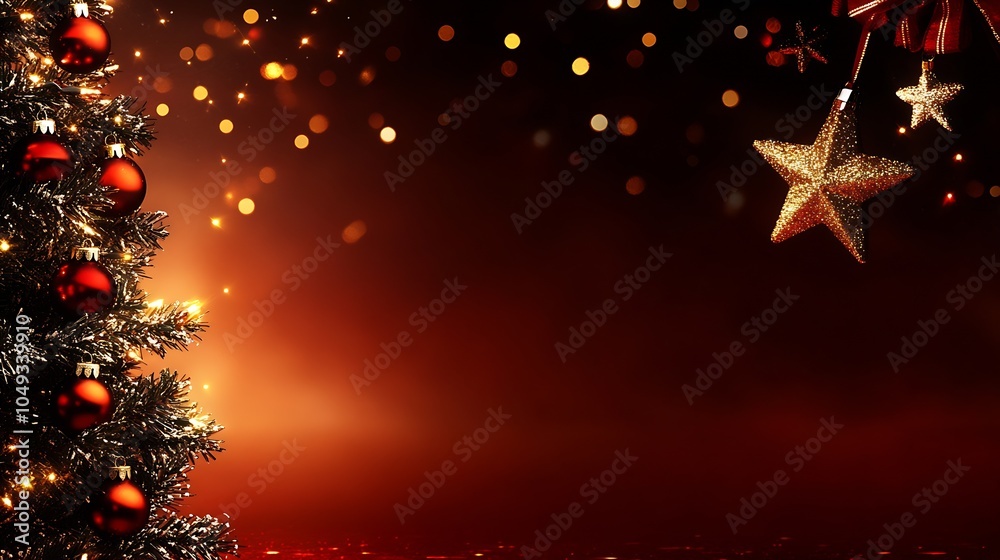 Poster illuminated christmas tree bedecked with ornaments against a glowing starry backdrop : generative ai