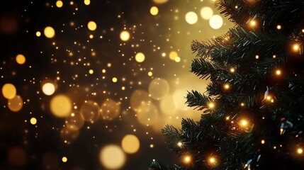 Obraz premium Sparkling Christmas Tree with Golden Bokeh Enhancing a Magical Winter Holiday : Generative AI
