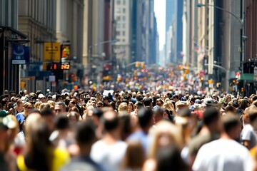 Crowded urban street bustling with diverse pedestrians in vibrant city setting : Generative AI