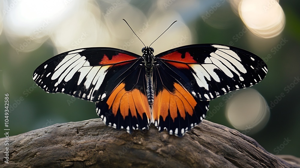 Poster vibrant butterfly resting on tree branch showcasing natural beauty and intricate wing patterns : gen