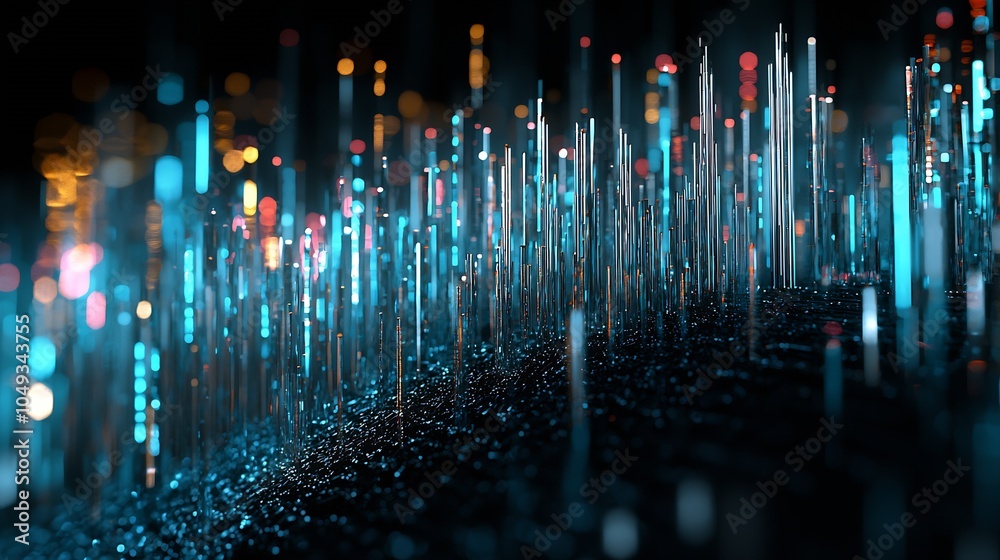 Fototapete Abstract neon light spikes in dark background showcasing digital data and technology : Generative AI