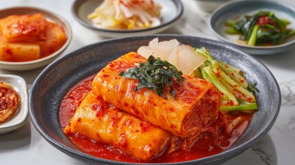 Vibrant Kimchi Side Dishes in Traditional Setting