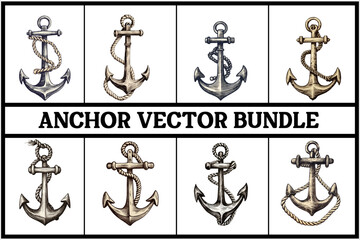 Anchor Clipart Vector. Vintage anchor with a rope. Anchor Vector On white background. 