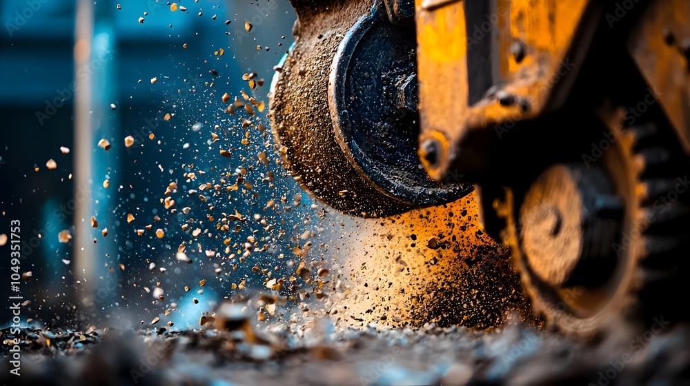 Aufkleber Close up view of sparking and dust particles being during the grinding or shaping of metal in an industrial or workshop setting