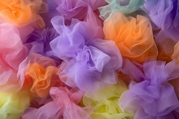 Fototapeta premium Colorful Tulle Fabric in Soft Pastel Hues Ideal for Creative Decorations and Crafts : Generative AI
