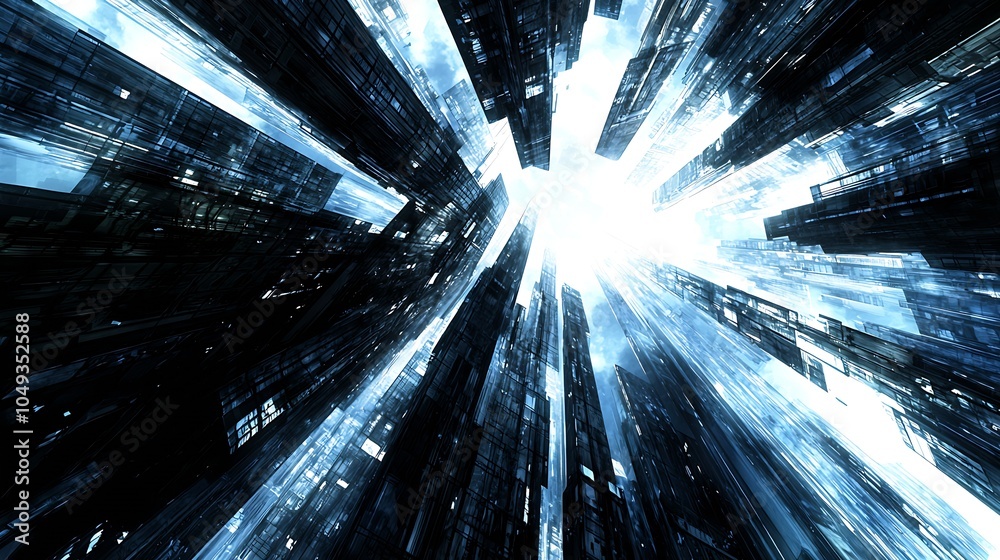 Poster futuristic cityscape with digital skyscrapers and abstract scifi lighting effects : generative ai