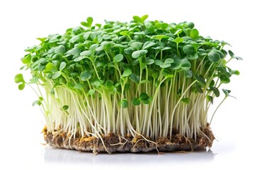 Stock photo of microgreen arugula sprout on white background, with clipping path
