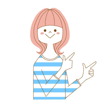 recommend clip art: 両手で指さしをする笑顔の若い女性