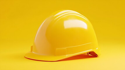 Fototapeta premium A 3D rendering of a yellow construction hard hat set against a matching yellow background. This minimalist illustration emphasizes the theme of safety and head protection in construction