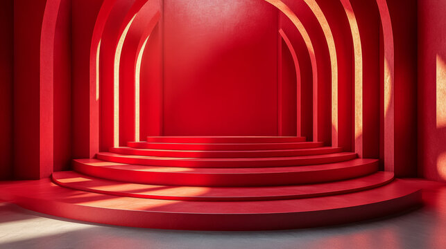 3D rendering of festival themed e-commerce product booth background with red background