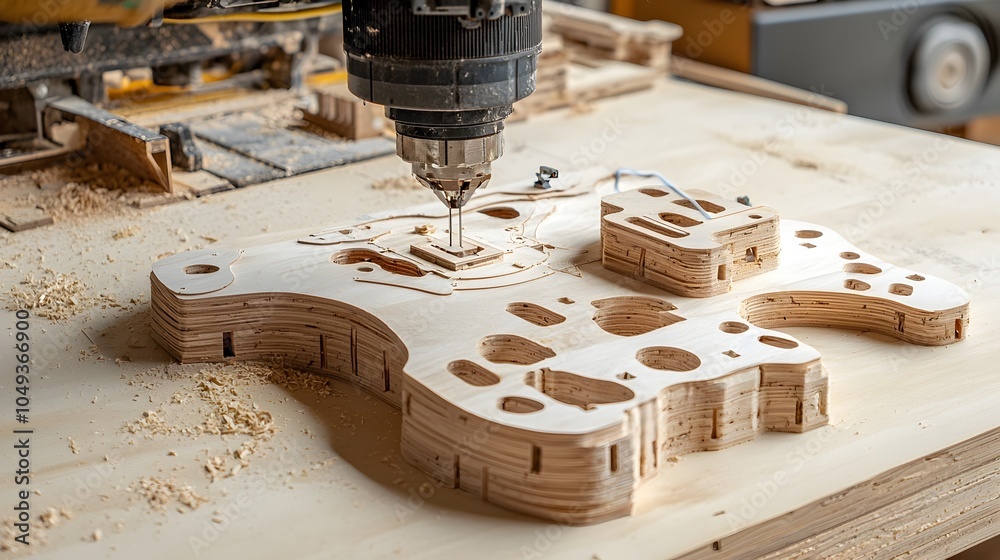 Aufkleber Intricate plywood shapes being carved with precision by an advanced CNC machine in a professional woodworking workshop  The automated process allows for complex