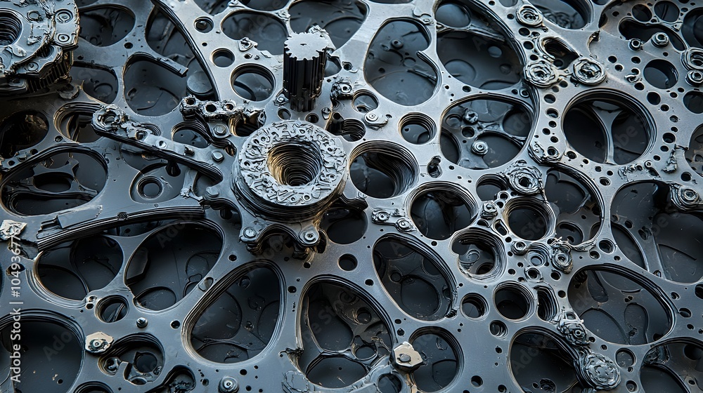 Aufkleber Mesmerizing abstract patterns and textures created by the casting of molten zinc alloy into intricate shapes showcasing the complex