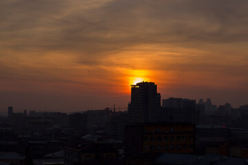 sunset over city