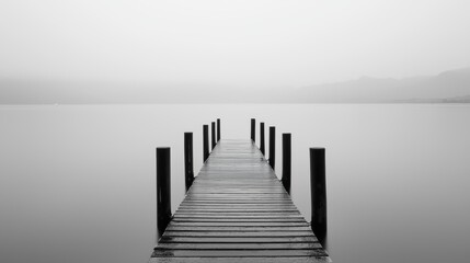 Obraz premium Serene Dock in a Foggy Landscape