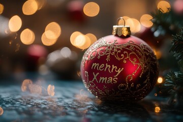 Obraz premium Red Christmas ornament with a note