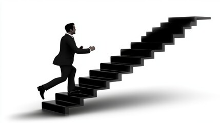 Businessman Climbing Stairs to Success   Ambition  Goal  Motivation