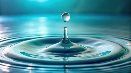 Close-up of a single white droplet falling from the top part of an isolated aqua pool into the slime below, dripping slime, serenity, aquatic atmosphere, white drop