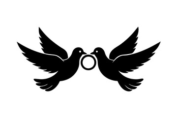 Wedding doves with rings silhouette