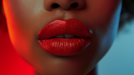 Obraz premium close up of lips with matte lipstick, neutral background