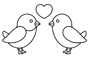 two birds with heart line art