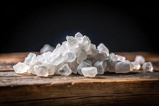 Iranian rock candy on a wooden table with white nabat and black background