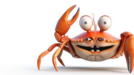 A cartoon crab with large eyes and a wide grin