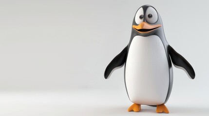 Fototapeta premium A Happy Cartoon Penguin Standing on a White Background