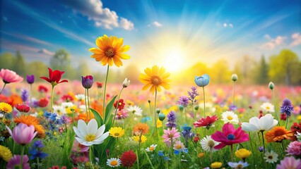 Fototapeta premium vibrant flower meadow with spring blooms