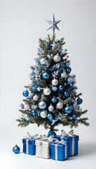 Small Christmas tree with silver and blue decorations