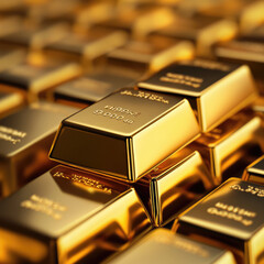 3d rending the rows of gold bars price on plain black background