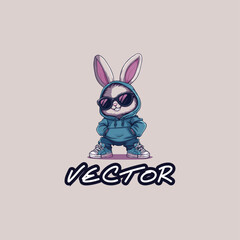 Fototapeta premium Cool Bunny in Hoodie with Sunglasses: Urban Style Vector Illustration