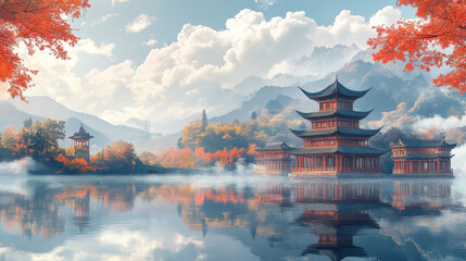 Obraz premium Chinese Landscape Architecture and Architecture