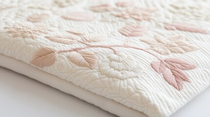 Obraz premium Exquisite handmade quilt with floral embroidery design on soft fabric