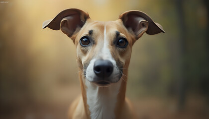  Curious whippet with attentive expression in indoor light whippet
